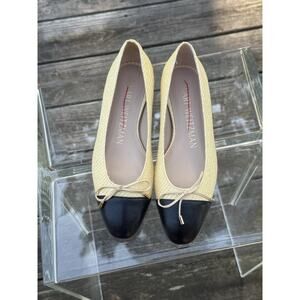 Stuart Weizman Woven Raffia Sleek Bow Ballet Flat Two Tone Black Sz US 6 M $395